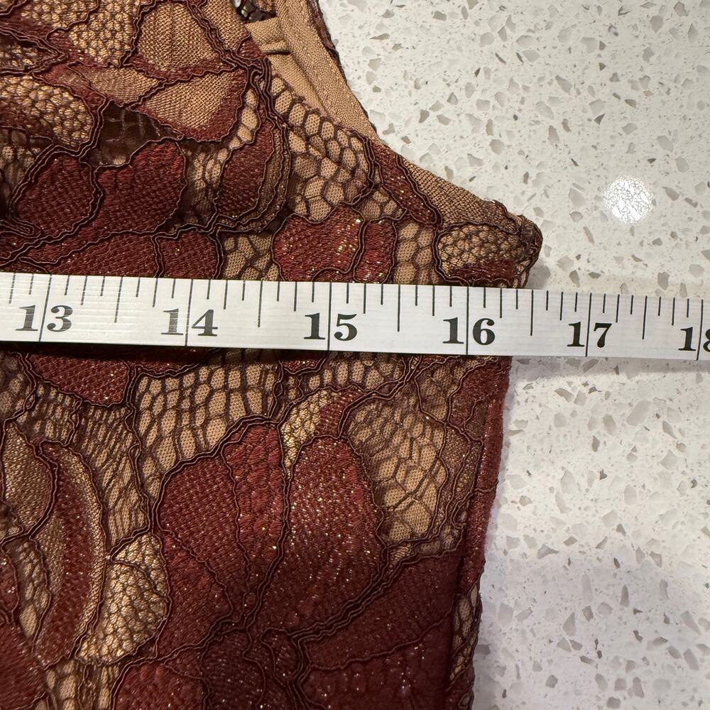 Calvin Klein Rust Brown Floral Lace Midi Dress Sleeveless Wedding 8 Fall Autumn - Picture 10 of 11